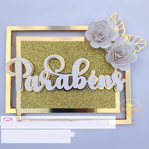 Arquivo Topo de Bolo Parabéns Retangular - TOPPERS DE LUXO