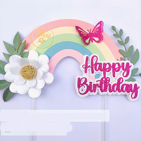 Arquivo Topo de Bolo Arco íris Happy Birthday - TOPPERS DE LUXO
