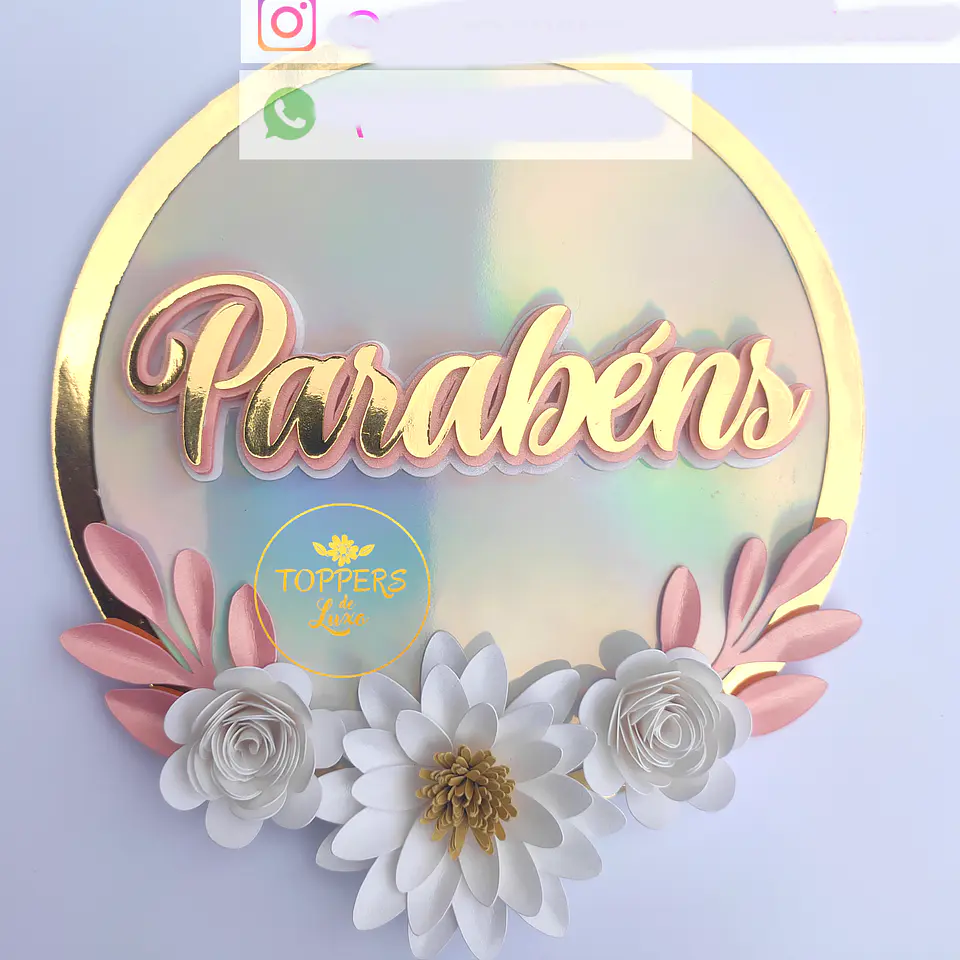 Arquivo Topo de Bolo  Parabéns Circular Floral - TOPPERS DE LUXO 1