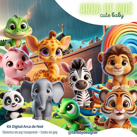 Kit Digital Arca de Noé Cute 3D