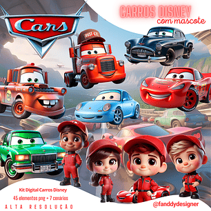 Kit Digital Carros Disney Cute 3D