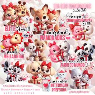 Kit Digital Dia dos Namorados Bichinhos 3D