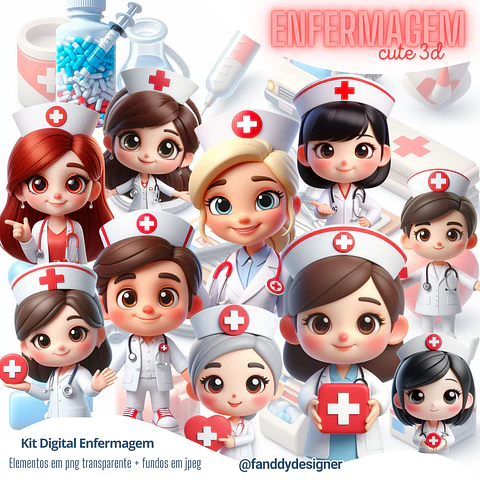 Kit Digital Enfermagem Cute 3D