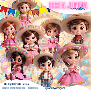 Kit Digital Festa Junina Mascotes 3D
