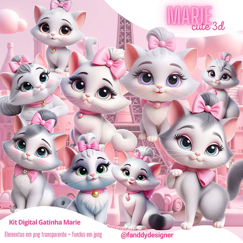 Kit Digital Gatinha Marie Cute 3D