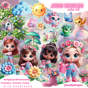 Kit Digital Jardim Cute 3D