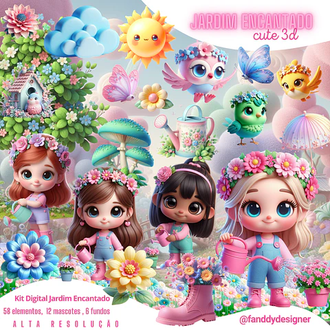 Kit Digital Jardim Cute 3D