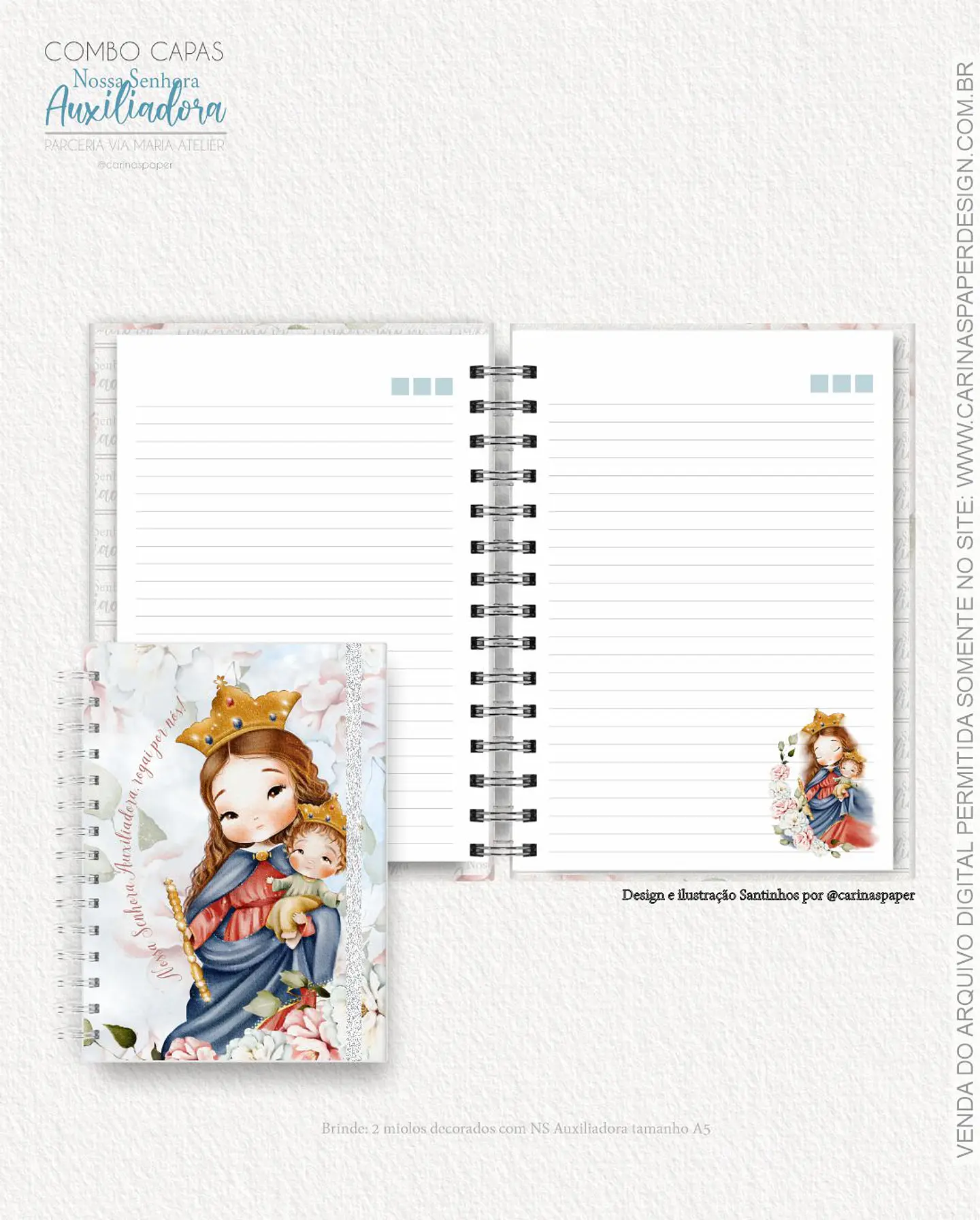 Arquivo Combo 19 capas A5 Nossa Senhora Auxiliadora - CARINAS PAPER 5