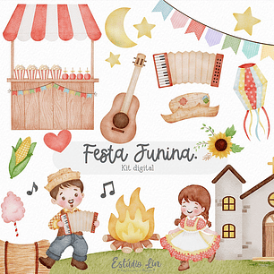 Kit Digital Festa Junina Aquarela - Studio Lin 
