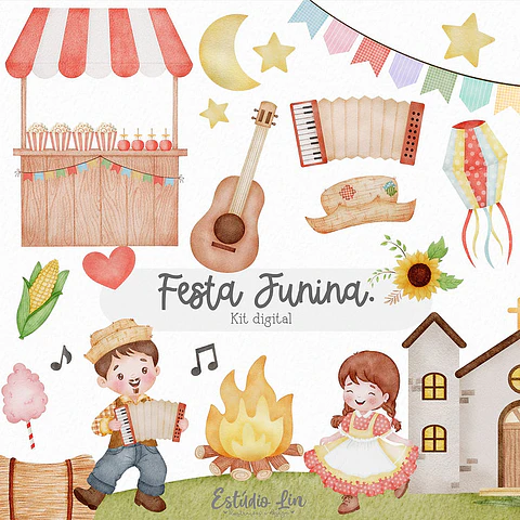 Kit Digital Festa Junina Aquarela - Studio Lin 