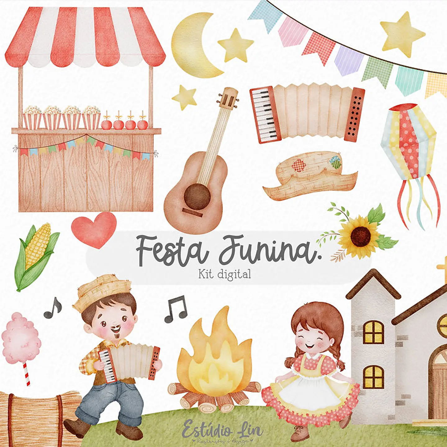 Kit Digital Festa Junina Aquarela - Studio Lin  1
