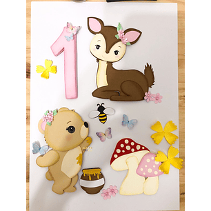 Arquivo Topo de Bolo Bosque Encantado Ursinho - EM CAMADAS