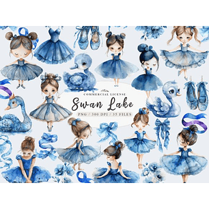 Kit Digital Bailarina Azul Aquarela