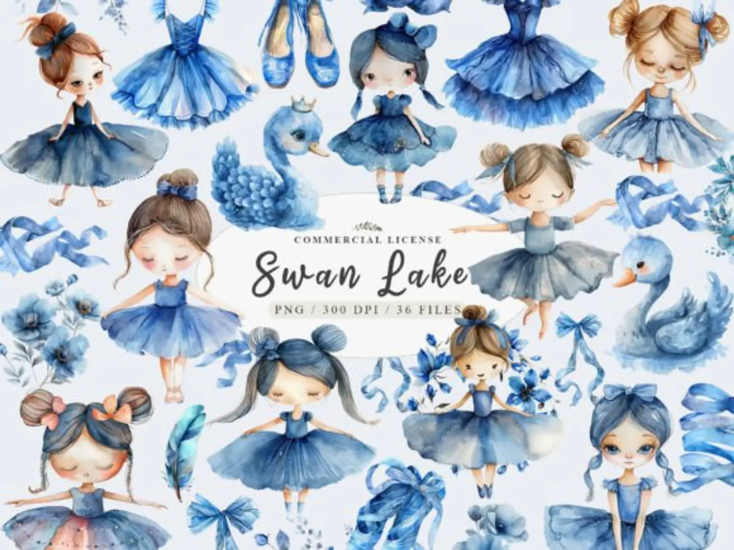 Kit Digital Bailarina Azul Aquarela 2