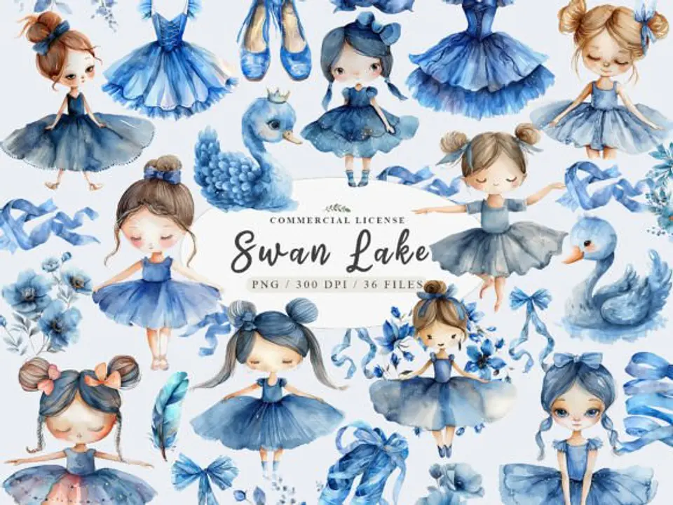 Kit Digital Bailarina Azul Aquarela 2