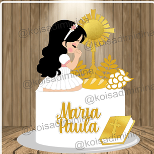 Arquivo Topo de Bolo Primeira Eucaristia Menina Orando - EM CAMADAS