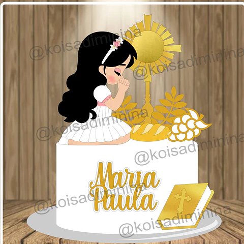 Arquivo Topo de Bolo Primeira Eucaristia Menina Orando - EM CAMADAS