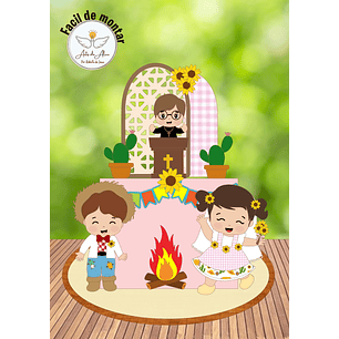 Arquivo Topo de Bolo Festa Junina Casal Noivinhos e Padre - EM CAMADAS