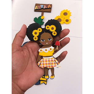 Arquivo Topo de Bolo Festa Junina Menina Negra Girassol - EM CAMADAS
