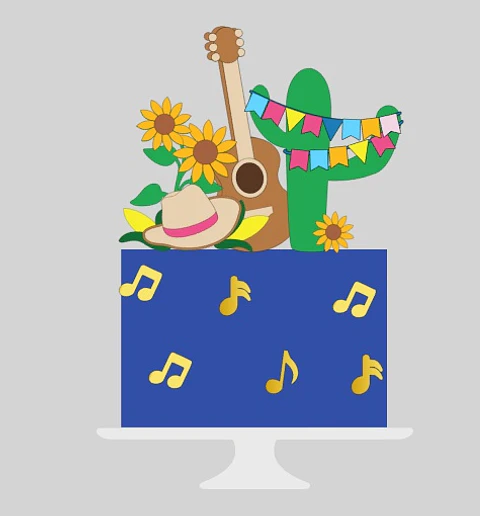 Arquivo Topo de Bolo Festa Junina Violão e Cactos - EM CAMADAS