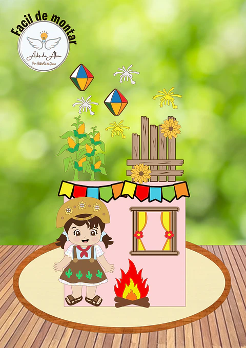 Arquivo Topo de Bolo Festa Junina Menina Janela - EM CAMADAS