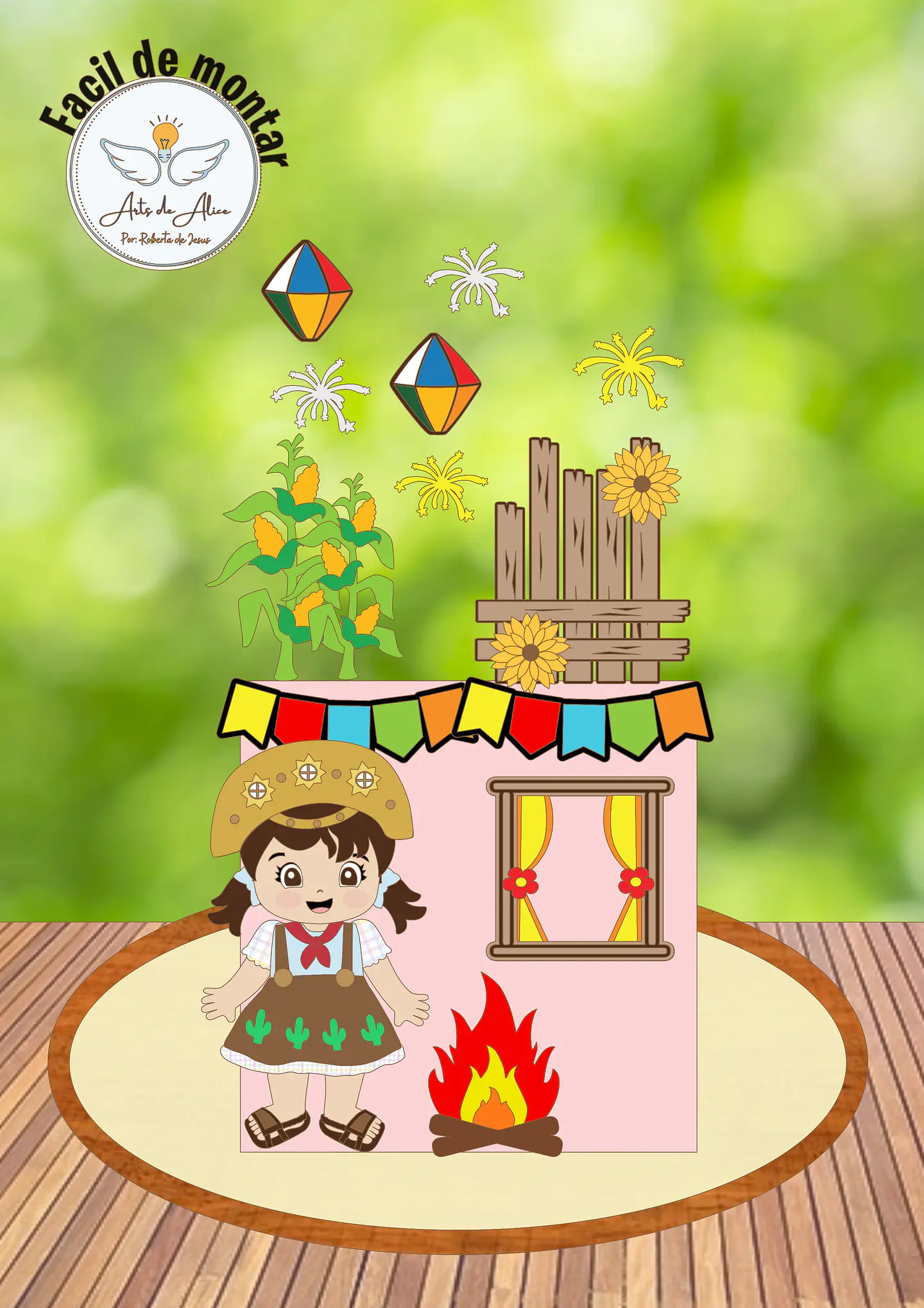 Arquivo Topo de Bolo Festa Junina Menina Janela - EM CAMADAS 1