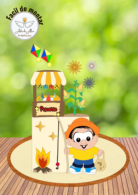  Arquivo Topos de Bolo Festa Junina Pescaria Chico Bento - EM CAMADAS