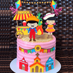  Arquivo Topos de Bolo Festa Junina Igrejinha e Carrinho de Pipoca - EM CAMADAS