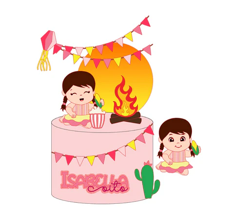 Arquivo Topos de Bolo Festa Junina Menina Cactos - EM CAMADAS
