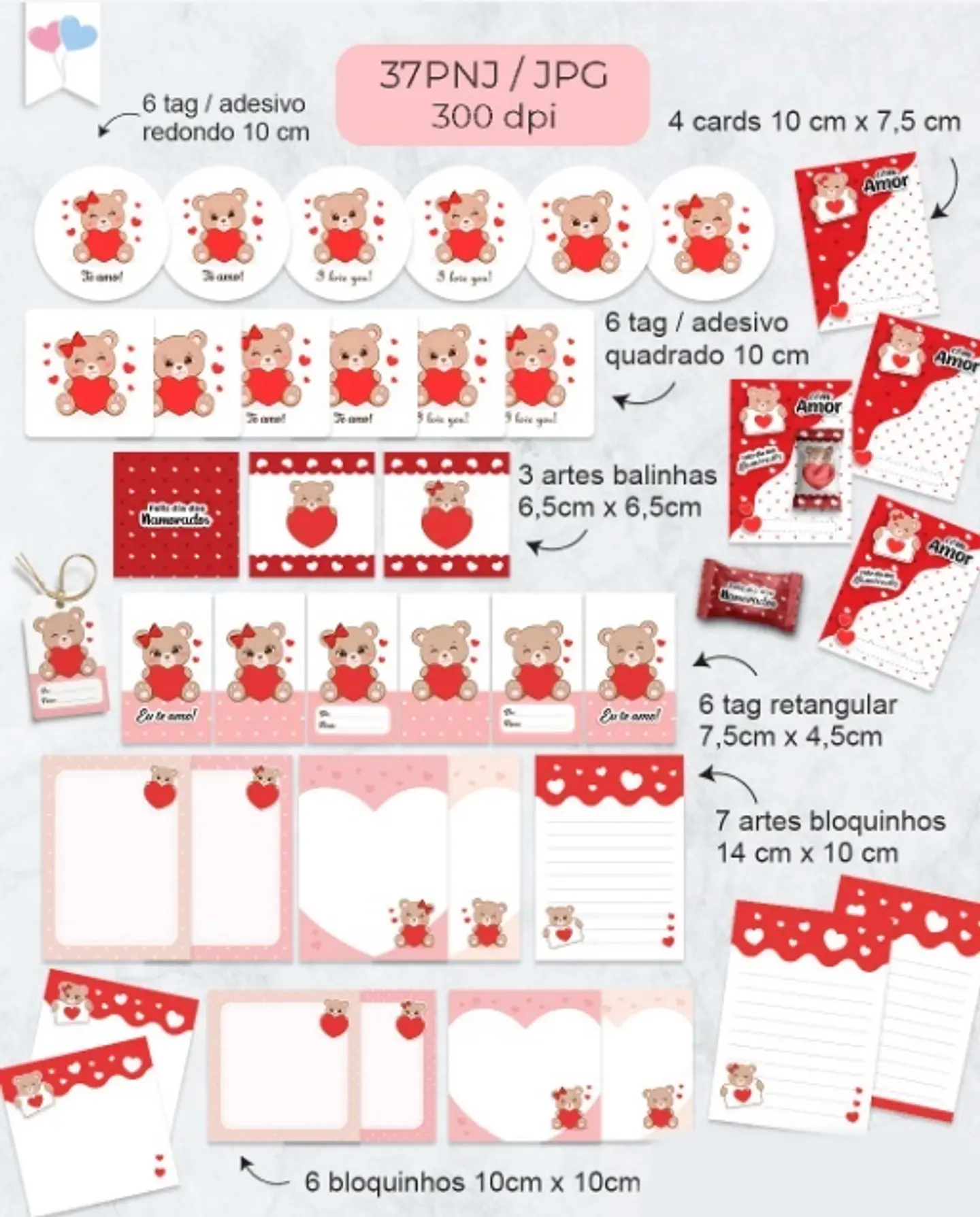 Kit Digital Printables Ursinhos Apaixonados - BALLOON CRIATIVO 2