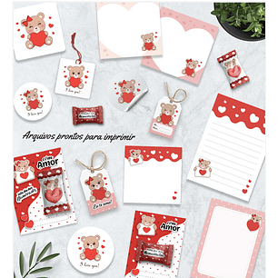 Kit Digital Printables Ursinhos Apaixonados - BALLOON CRIATIVO