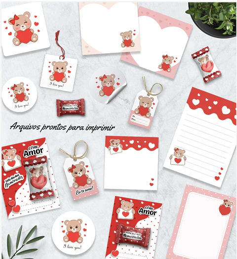 Kit Digital Printables Ursinhos Apaixonados - BALLOON CRIATIVO