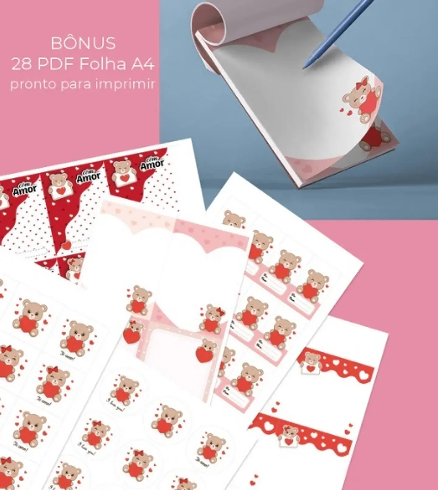 Kit Digital Printables Ursinhos Apaixonados - BALLOON CRIATIVO 3