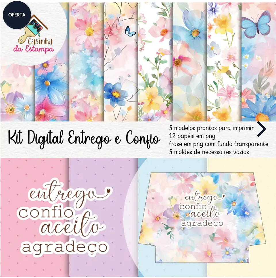 Arquivo Sublimação Bolsas Entrego e Confio Floral - CASINHA DA ESTAMPA 1