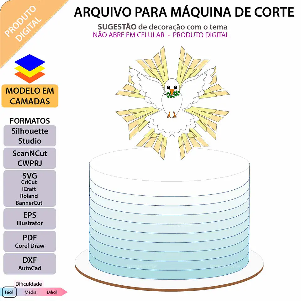 Arquivo Topo de Bolo Batizado Pombinha Espirito Santo - EM CAMADAS 1