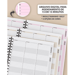 Arquivo Kit Agendamento Semanal 2025 de 15 em 15 minutos em 3 Cores - BICHO PAPEL