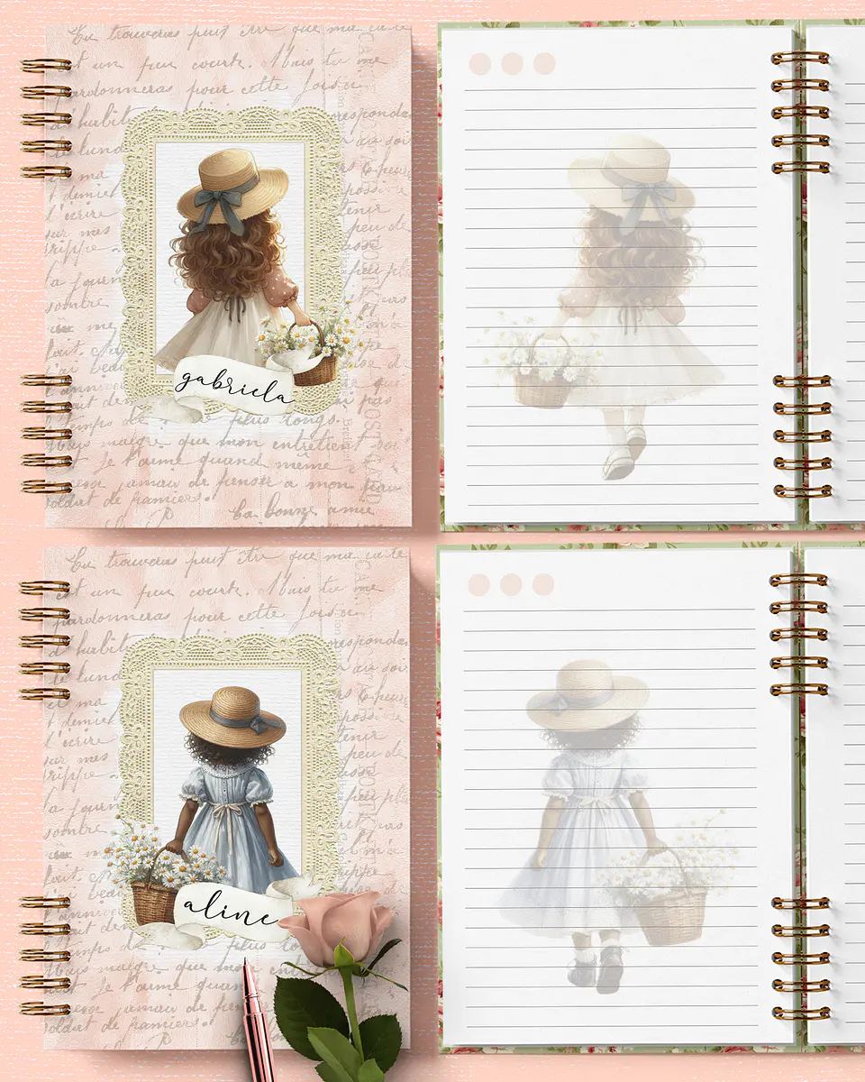 Arquivo Kit 6 Capas e 6 Miolos Decorados Coleção Doce Menina - BICHO PAPEL 2