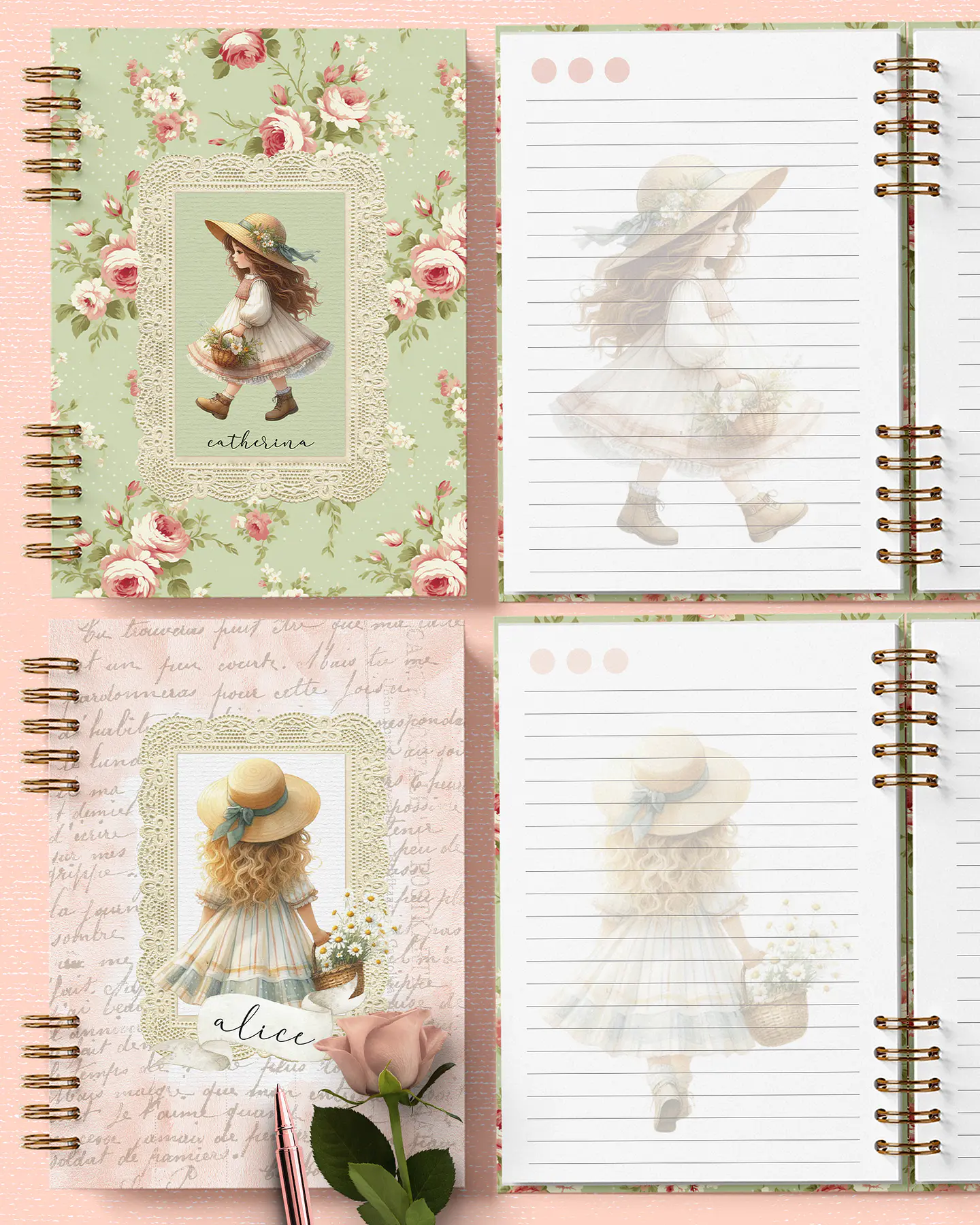 Arquivo Kit 6 Capas e 6 Miolos Decorados Coleção Doce Menina - BICHO PAPEL 3