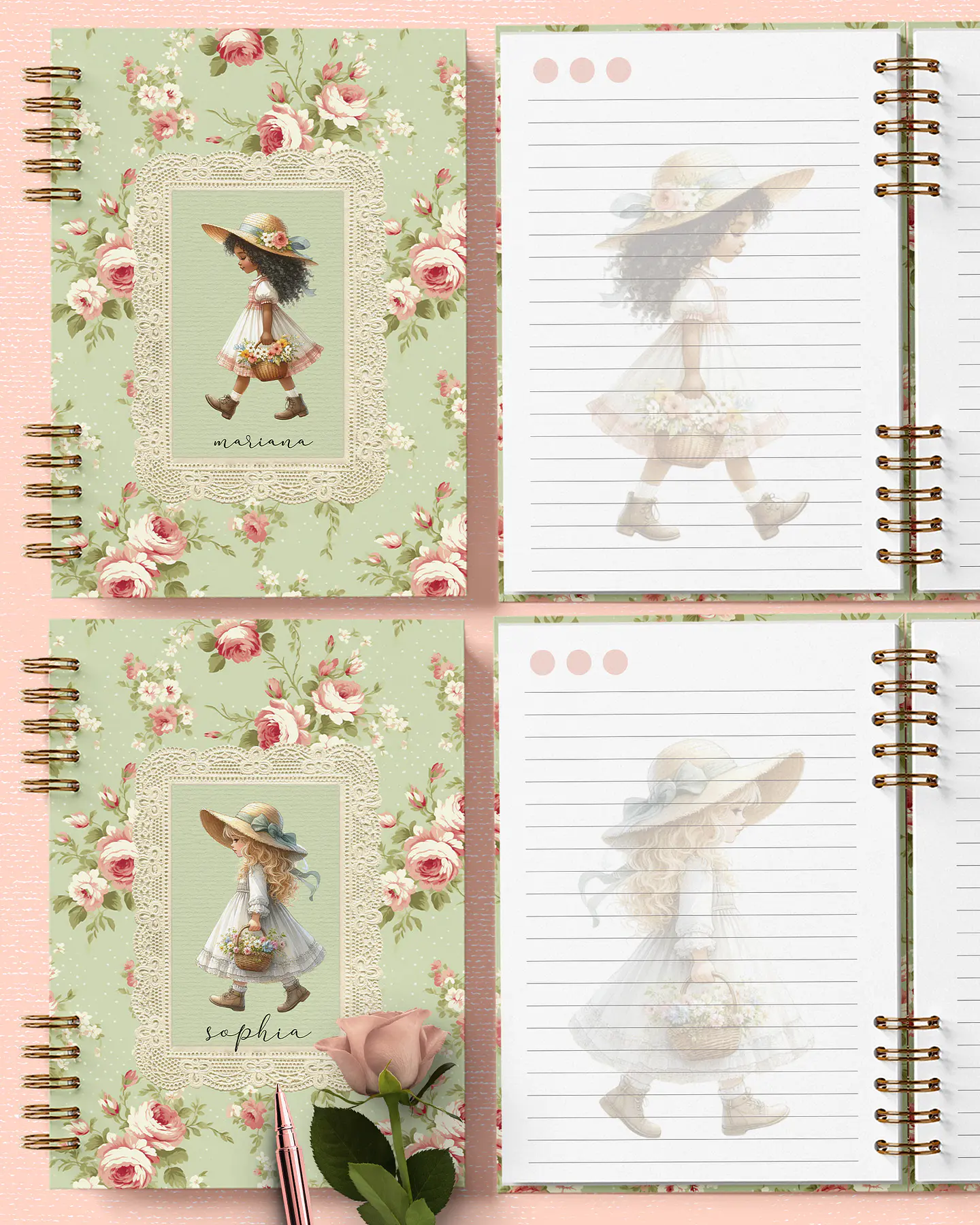 Arquivo Kit 6 Capas e 6 Miolos Decorados Coleção Doce Menina - BICHO PAPEL 4