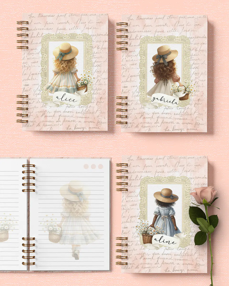 Arquivo Kit 6 Capas e 6 Miolos Decorados Coleção Doce Menina - BICHO PAPEL 5