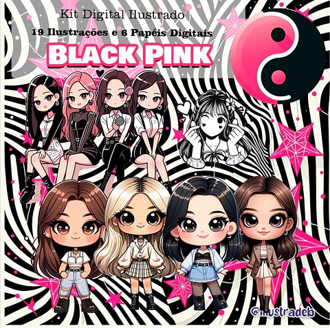  Kit Digital Black Pink 3D - ILLUSTRADEB