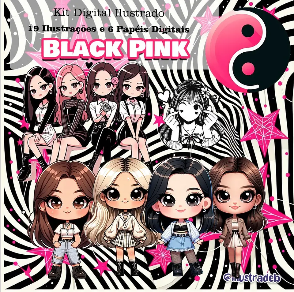  Kit Digital Black Pink 3D - ILLUSTRADEB 1