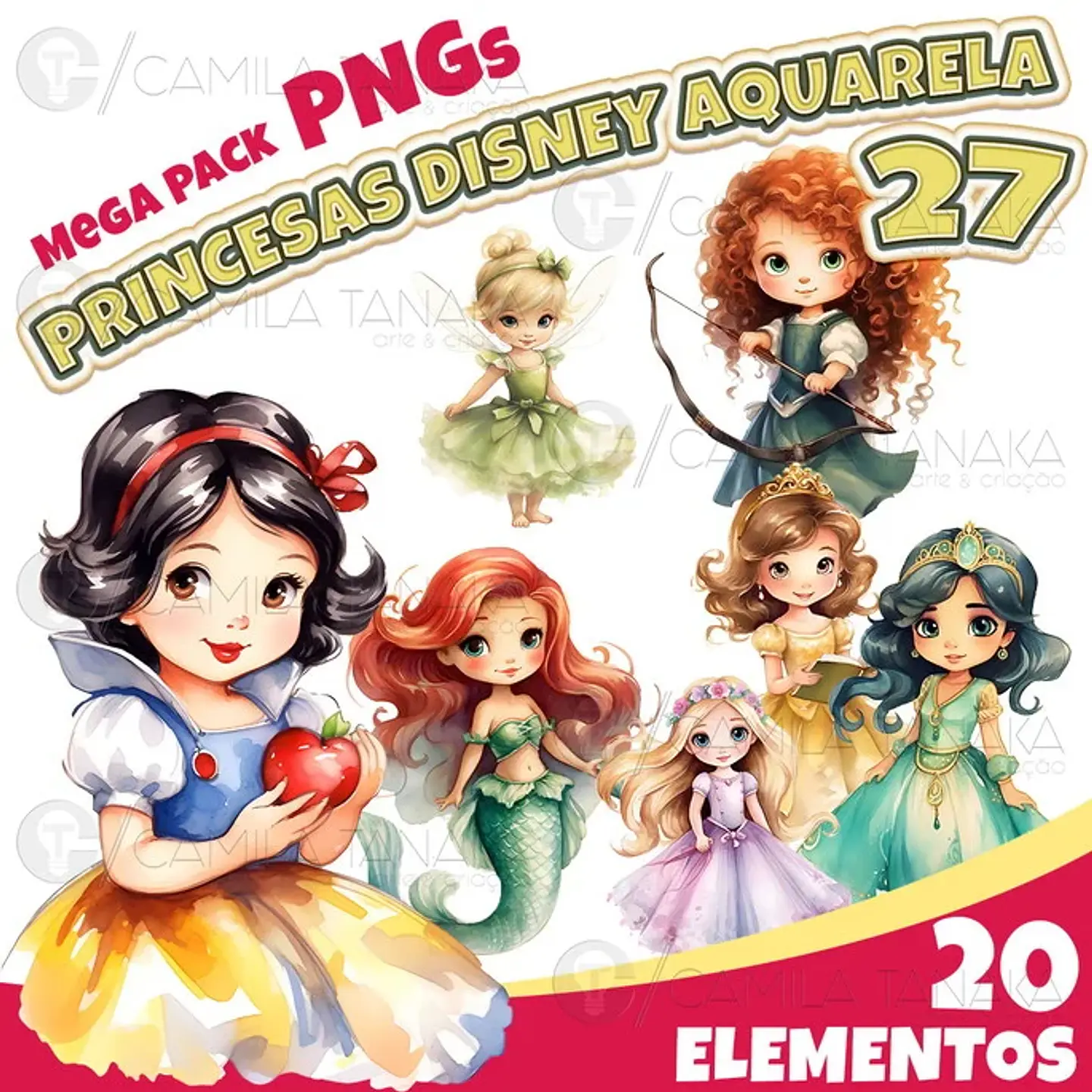 Kit digital Princesas Disney Aquarela 1