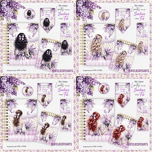 Arquivo Encadernação Menina Floral Lilás - CRYS ARTS