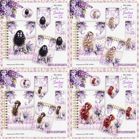 Arquivo Encadernação Menina Floral Lilás - CRYS ARTS