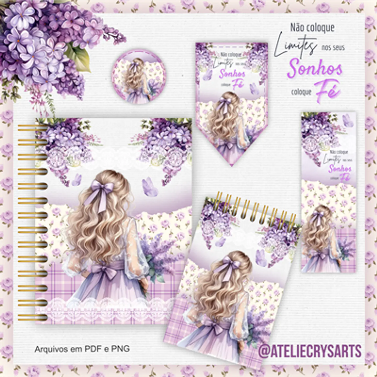 Arquivo Encadernação Menina Floral Lilás - CRYS ARTS 3