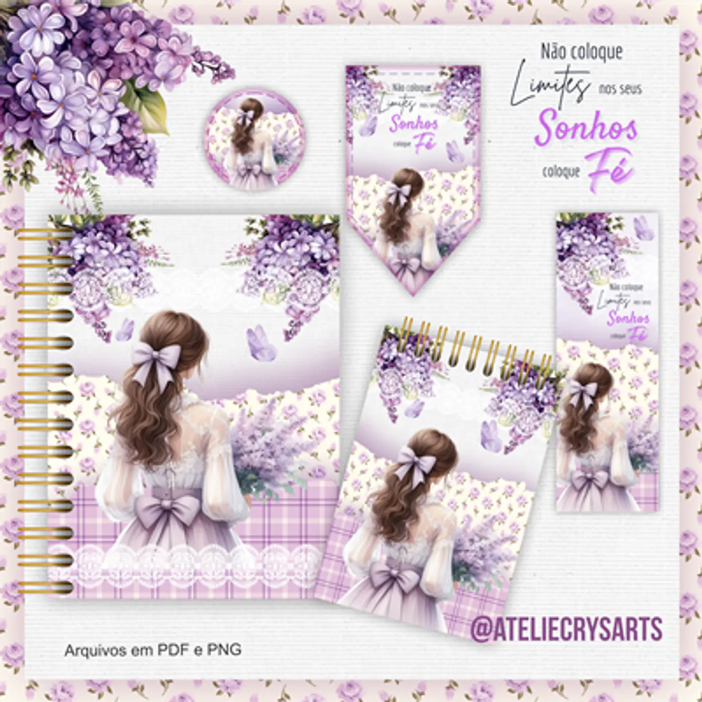 Arquivo Encadernação Menina Floral Lilás - CRYS ARTS 6