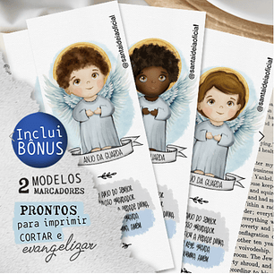 Kit Digital Trio Anjo da Guarda Meninos Aquarela - SANTA IDEIA
