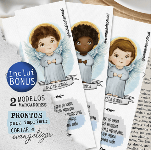 Kit Digital Trio Anjo da Guarda Meninos Aquarela - SANTA IDEIA