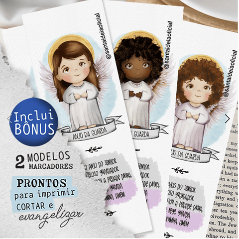Kit Digital Trio Anjo da Guarda Meninas Aquarela - SANTA IDEIA